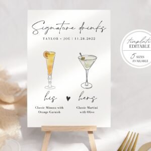 Bar menu signature drink sign! hers and his - bar menu sign, dog signature drink sign, bar sign for wedding and special events.