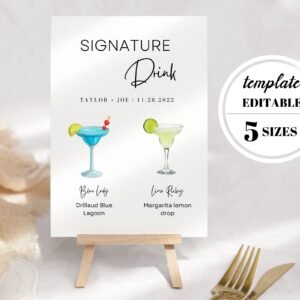 Signature Drinks Sign, Signature Drinks Sign Wedding, Signature Drinks Sign Wedding