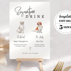 Signature drink pet sign, signature drink sign dog, pet signature drinks