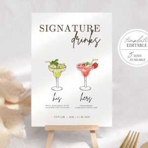 Bar menu signature drink sign! hers and his - bar menu sign, dog signature drink sign, bar sign for wedding and special events.