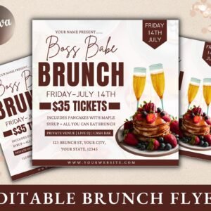 Brunch flyer | diy brunch invitation birthday brunch boss babe brunch social media flyer