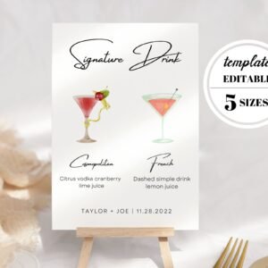 Bar menu template,his and hers drinks,signature drinks,signature cocktail,cocktail sign,wedding sign,bridal shower sign,cocktail poster