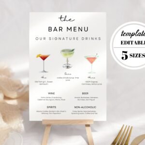 Bar menu template,his and hers drinks,signature drinks,signature cocktail,cocktail sign,wedding sign,bridal shower sign,cocktail poster