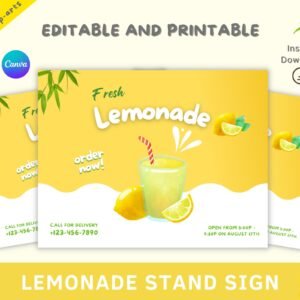 Custom lemonade sign | drinks sign, custom lemonade, canva template, printable template, lemonade stand sign, editable sign, lemonade sign