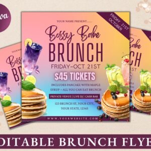 Brunch flyer | diy brunch invitation birthday brunch boss babe brunch social media flyer