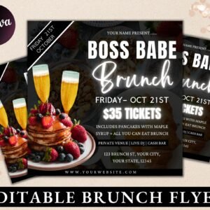 Brunch flyer | diy brunch invitation birthday brunch boss babe brunch social media flyer