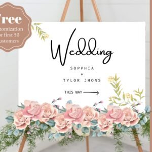 Direction sign, printable sign, reception welcome, wedding reception, reception ceremony, personalized welcome, editable minimalist