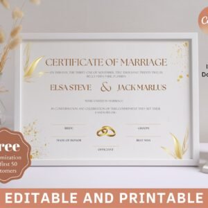 Modern wedding certificate template, marriage certificate template ,marriage license, elegant certificate, printable certificate