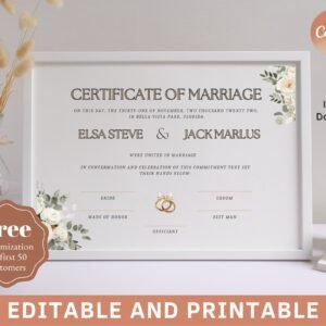 Minimalist Printable Marriage Certificate,Marriage Certificate Template ,Marriage License,Elegant Certificate,Printable Certificate