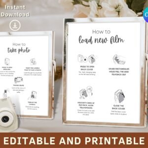 Instax Instruction Sign | Instax Mini 9, Guest Book, How To Load New Film, Wedding Polaroid,Instax Instructions, Instax Mini