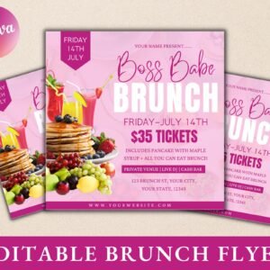 Brunch Flyer | DIY Brunch Invitation Birthday Brunch Boss Babe Brunch Social Media Flyer