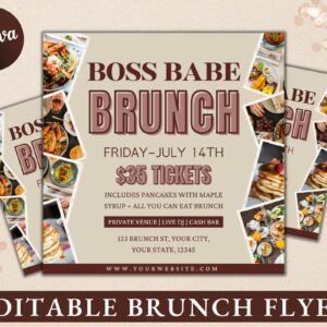 Brunch flyer | diy brunch invitation birthday brunch boss babe brunch social media flyer