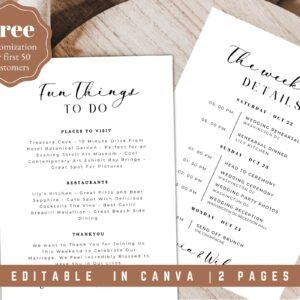 Minimalist wedding itinerary, wedding weekend timeline, wedding itinerary template, wedding timeline, wedding schedule, wedding itinerary