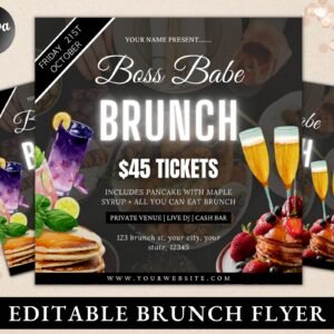Brunch flyer, hair flyer, nail tech, event flyer, pink flyer, wig flyer, business and brunch, diy brunch flyer, breakfast flyer