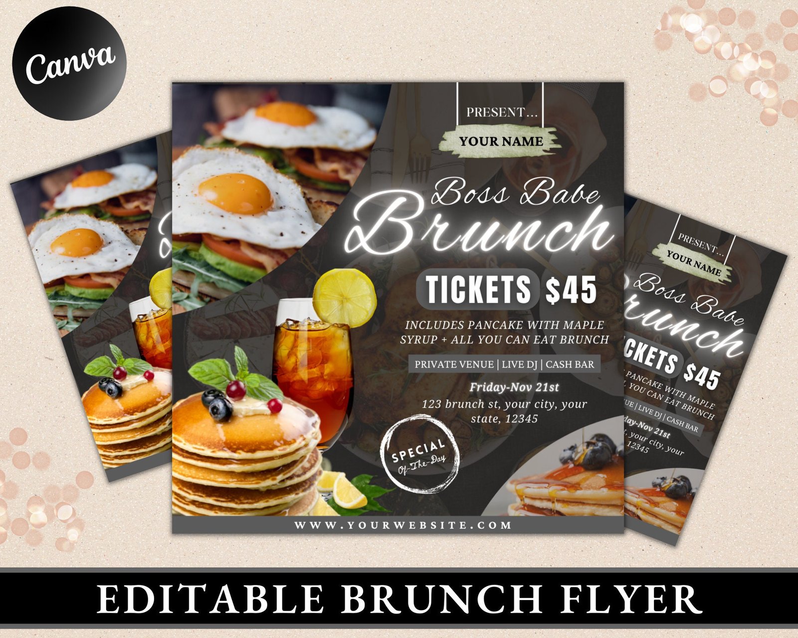 Brunch Flyer | DIY Brunch Invitation Birthday Brunch Boss Babe Brunch Social Media Flyer