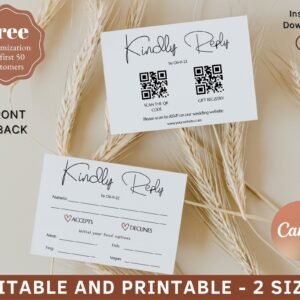 Qr code wedding, qr code rsvp card, qr code reply card, invitation insert, modern wedding, qr code wedding