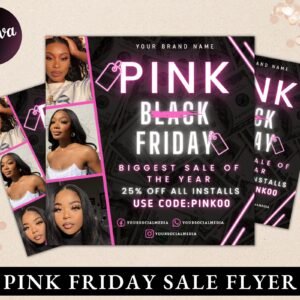 Pink friday flyer, black friday flyer, book now flyer, black friday, wig install sale, november sale, pink friday flyer, hairstylist flyer