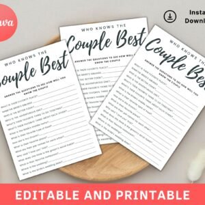 How well do you know the couple best, who knows couple, who knows bride, do you know bride, printable game, bridal shower games