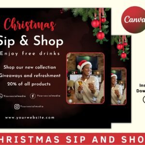 Shop and sip holiday, christmas invitation, holiday invitation, sip and shop, christmas party, holiday sale flyer, christmas flyer