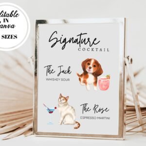 Dog signature drink sign, pet drink sign, signature cocktail, wedding pet sign, signature drinks pet, signature drink dog,pet signature sign