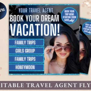 Travel Agent Flyer, DIY E-Flyer Template, Travel Flyer, Vacation Flyer, Travel Agency, Social Media Flyer, Canva Editable, Instant Download