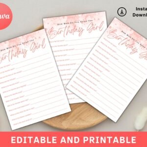 How Well Do You Know The Birthday Girl Best, Birthday Activity, Party Game Card, Birthday Game Card, Party Game Card, Editable Birthday Card