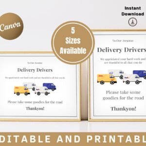 Delivery Driver Snack & Drink Sign, Mail Carrier, Packages, Essential Worker, Thank You Sign, Take Snack, Printable Instant Download