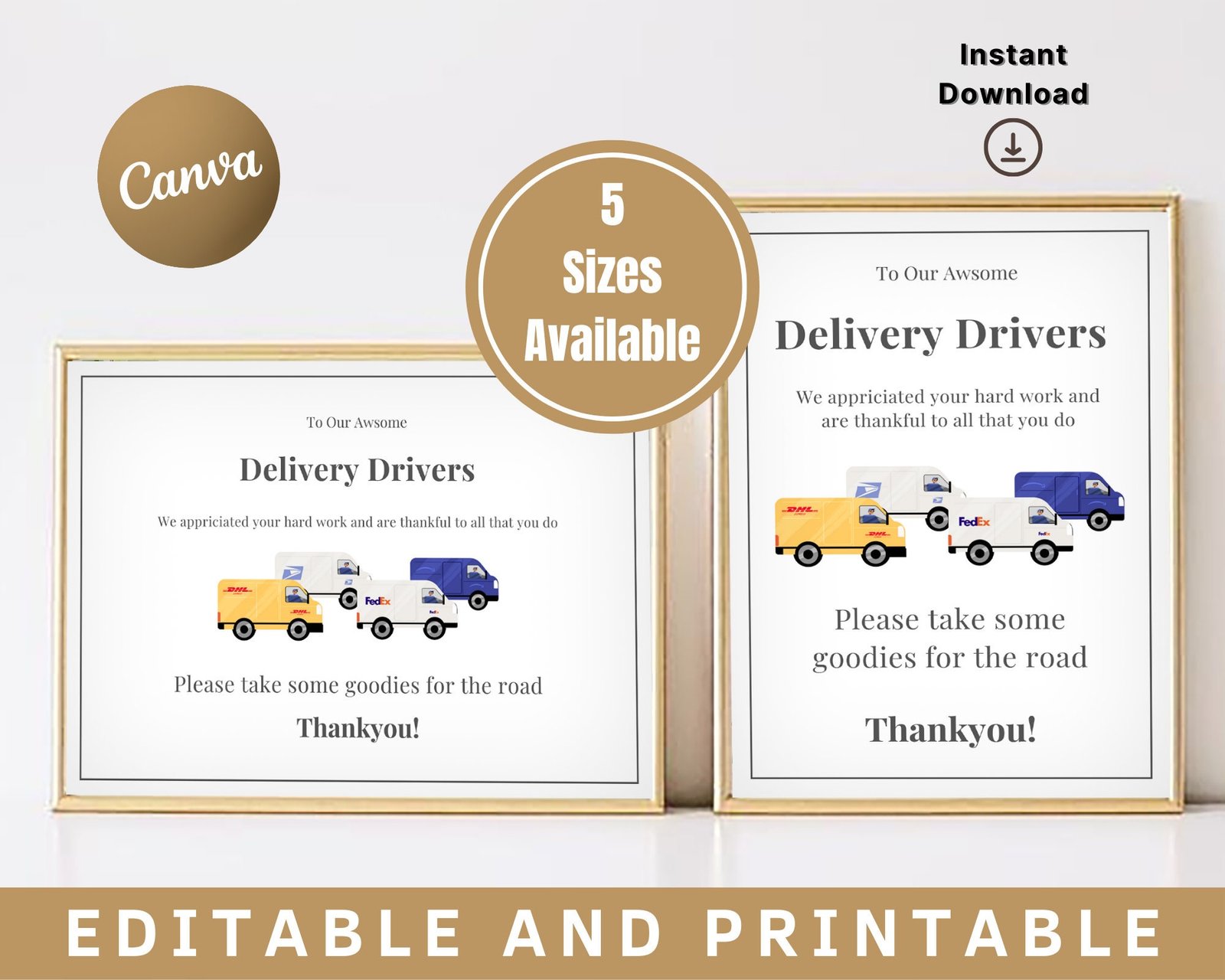 Delivery Driver Snack & Drink Sign, Mail Carrier, Packages, Essential Worker, Thank You Sign, Take Snack, Printable Instant Download