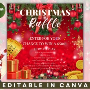 Christmas Raffle Flyer Template, Giveaway Flyer, Contest flyer, Raffle Ticket Flyer, Social Media Flyer, Instagram Flyer, Holiday Flyer