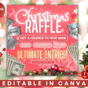 Printable christmas raffle flyer, holiday flyer, giveaway flyer, editable christmas raffle flyer, raffle flyer, raffle ticket flyer