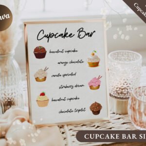 Cupcake bar sign, cupcake bar sign template, wedding signage, minimalistic simple modern printable table sign