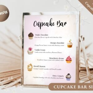 Cupcake bar sign template, wedding signage, diy cupcake menu template, minimalist cupcakes flavor list, cupcake bar sign template