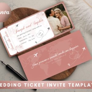 Save the date ticket with photo, custom boarding pass, abroad wedding, destination wedding, ticket wedding, travel wedding, airplane ticket