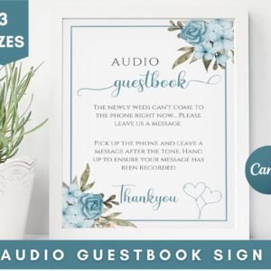 Audio guestbook sign template, editable telephone guestbook sign, modern wedding audio booth sign, phone message guest book, printable