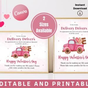 Delivery driver thank you valentine treat snack sign, valentine delivery driver snack & drink sign, love our delivery drivers, mail carriers