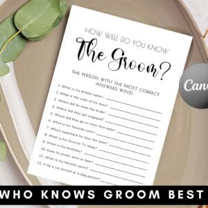 How well you know the groom game, modern bridal trivia shower game, who knows the groom best game, bridal trivia shower game, wedding shower