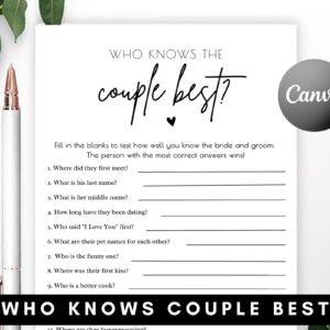 Who knows the couple best game, how well do you know the couple game, rustic bridal shower games, bride & groom party, wedding shower games
