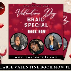 Valentines day hair special flyer, braids special sale flyer, book now flyer, appointment available flyer, valentines day sale flyer