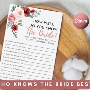 How Well Do You Know The Bride, Bridal Shower Game, Questions About The Bride, Who Knows The Bride Best game printable