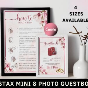 Instax mini 8 photo guestbook, instructions, wedding polaroid sign, how to load new film, instant download