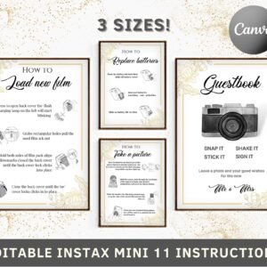 Instax Mini 11 Photo Guestbook Sign, Camera Instructions, How To Take A Photo, How To Load New Film, Printable Party And Wedding Photo Sign