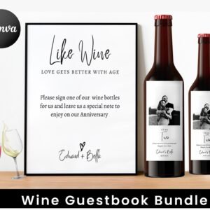 Sign the Wine Bottle Guest Book Sign & Wine Labels Printable, Wedding anniversary wine labels, Like Wine Love Gets Better With Age
