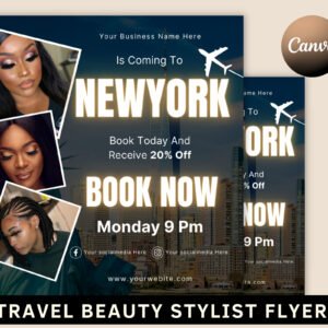 Travel Beauty Stylist Flyer, DIY Book Now Appointments Available Flyer, MUA Hair Lash Nails Makeup Social Media, Editable Canva Template