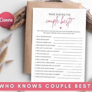 Who knows the couple best game, how well do you know the couple game, rustic bridal shower games, bride & groom party, wedding shower games