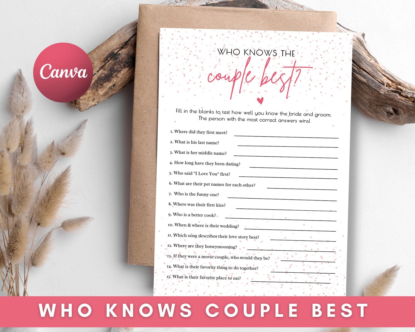 Who knows the couple best game, how well do you know the couple game, rustic bridal shower games, bride & groom party, wedding shower games