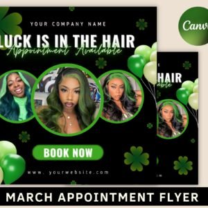 March booking flyer, march sale flyer, march appointment flyer, book now flyer, st. patricks day flyer, hair, nail, makeup, lashes flyer