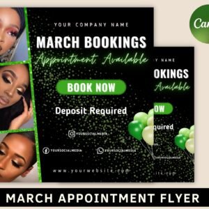 March Appointment flyer, March Booking Flyer, March Sale Flyer, Book Now Flyer, St. Patricks Day Flyer, Hair, Nail, Makeup, Lashes Flyer