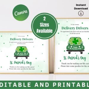 St patrick's day sign, delivery driver thank you sign, st patrick's day thank you sign, delivery driver snack sign, take a snack sign