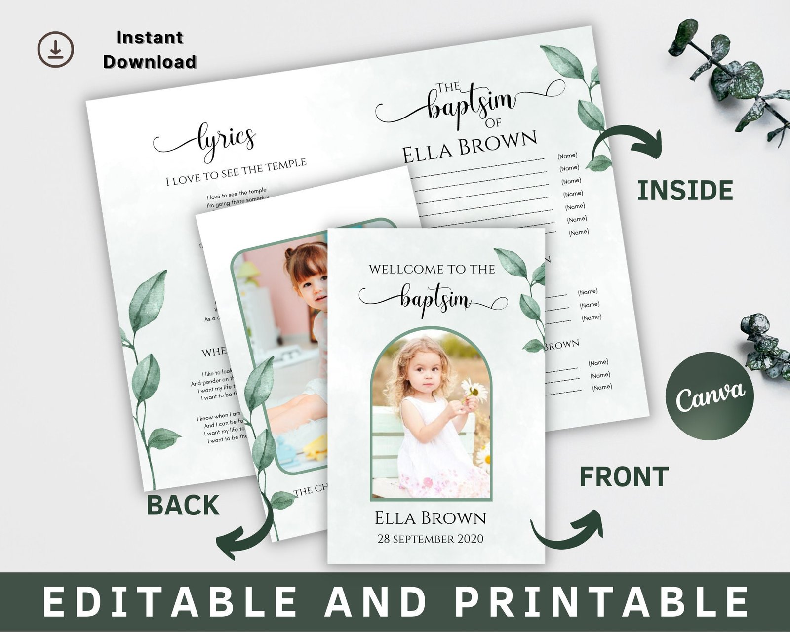 Baptism program lds, Editable LDS Baptism Program Template, LDS Baptism Program, baptism programs, Customizable Template, Instant Download