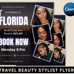 Travel beauty stylist flyer, diy book now appointments available flyer, mua hair lash nails makeup social media, editable canva template